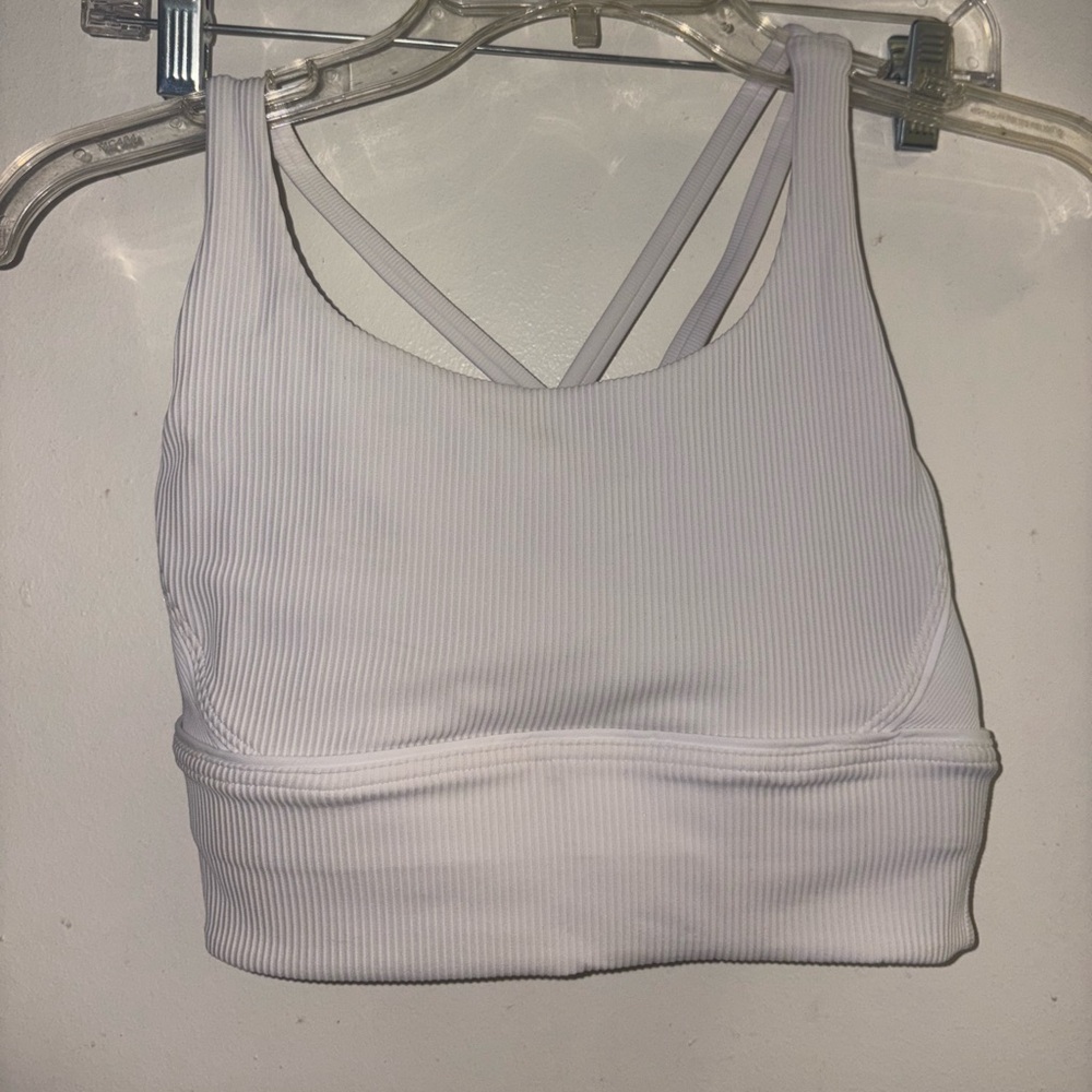 Beige Ribbed Lululemon Sports Bra Energy Bra Long Line athletic wear active top